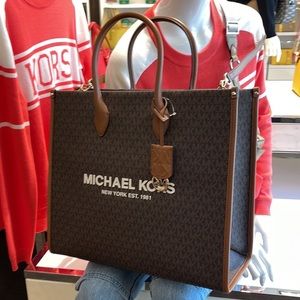 MICHAEL KORS Mirella Large Logo Tote Bag Brown Signature 
NWT
